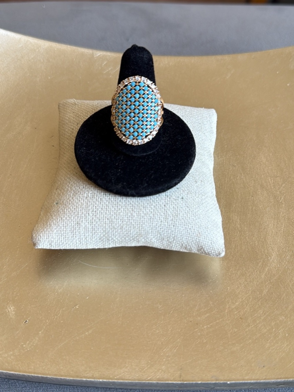 Stunning Turquoise Pave Oval Statement Ring - Women Jewelry NEW 9.5